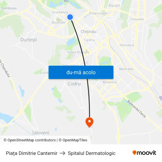 Harta de Piața Dimitrie Cantemir către Spitalul Dermatologic