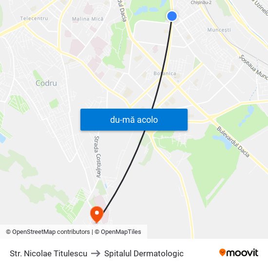 Harta de Str. Nicolae Titulescu către Spitalul Dermatologic