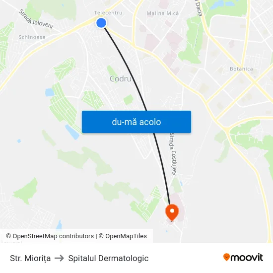 Harta de Str. Miorița către Spitalul Dermatologic