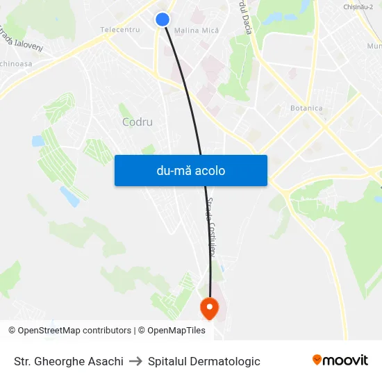 Harta de Str. Gheorghe Asachi către Spitalul Dermatologic