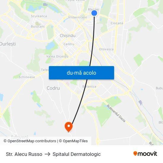 Harta de Str. Alecu Russo către Spitalul Dermatologic