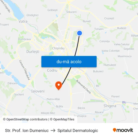 Harta de Str. Prof. Ion Dumeniuc către Spitalul Dermatologic