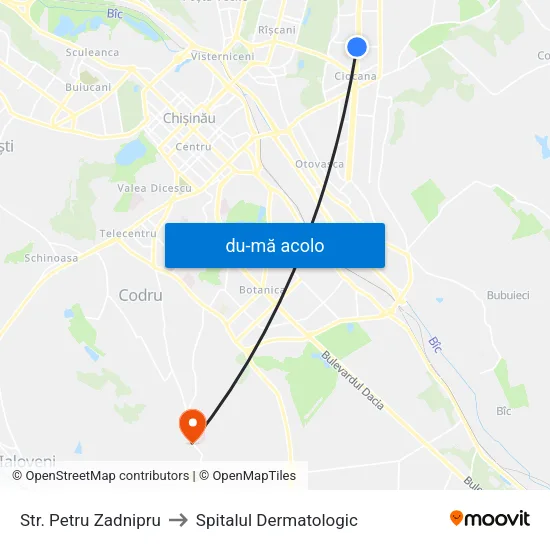 Harta de Str. Petru Zadnipru către Spitalul Dermatologic