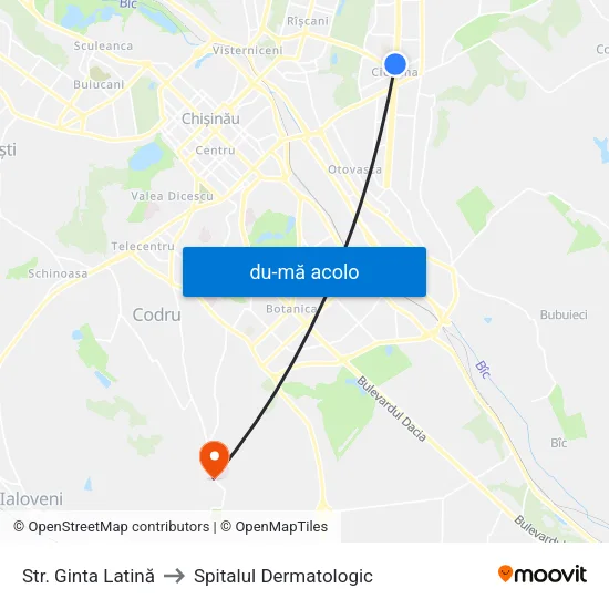 Harta de Str. Ginta Latină către Spitalul Dermatologic