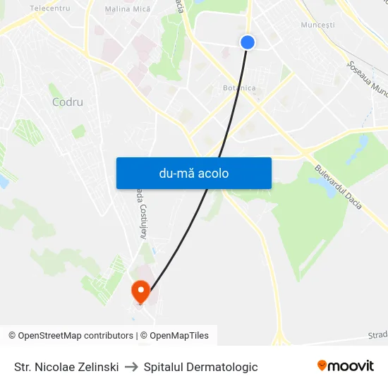 Harta de Str. Nicolae Zelinski către Spitalul Dermatologic