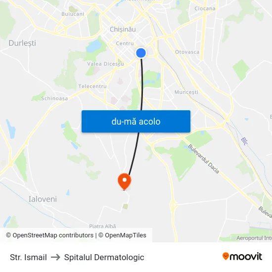 Harta de Str. Ismail către Spitalul Dermatologic