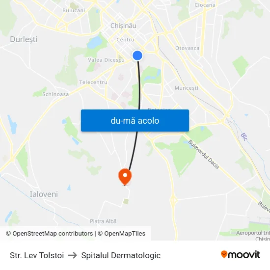 Harta de Str. Lev Tolstoi către Spitalul Dermatologic