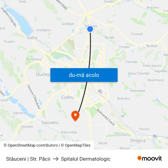 Harta de Stăuceni | Str. Păcii către Spitalul Dermatologic