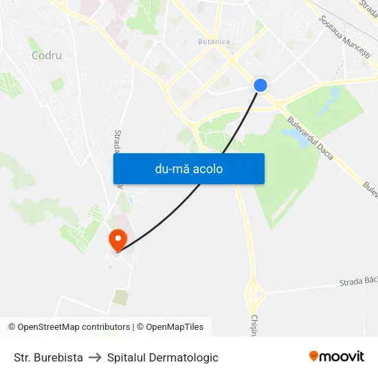 Harta de Str. Burebista către Spitalul Dermatologic