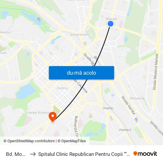 Harta de Bd. Moscova către Spitalul Clinic Republican Pentru Copii ""Emilian Coțaga""
