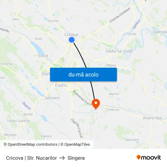 Harta de Cricova | Str. Nucarilor către Sîngera