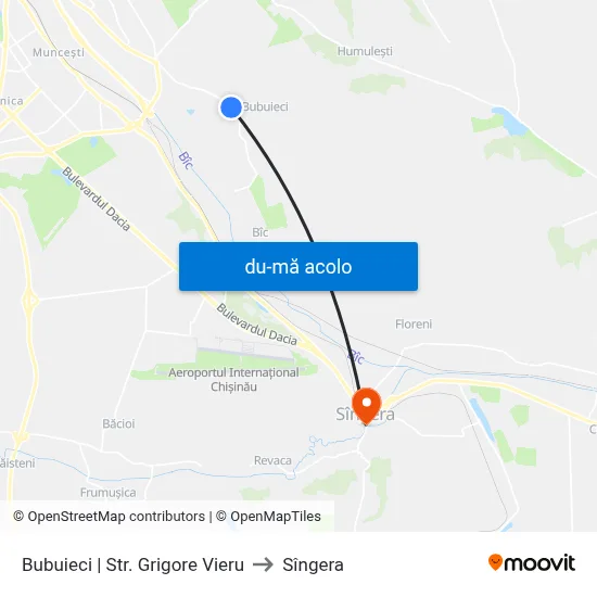 Harta de Bubuieci | Str. Grigore Vieru către Sîngera