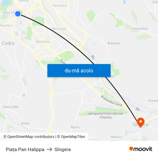 Harta de Piața Pan Halippa către Sîngera
