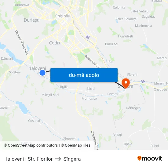 Harta de Ialoveni | Str. Florilor către Sîngera