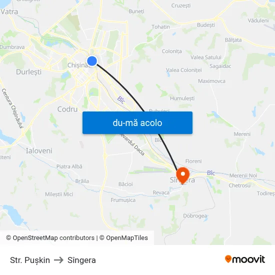 Harta de Str. Pușkin către Sîngera