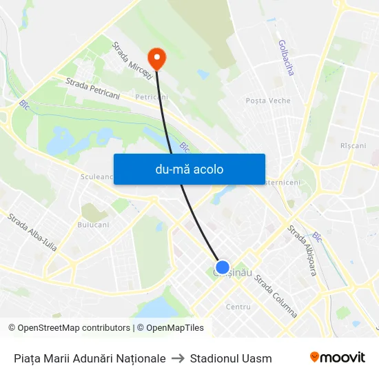 Harta de Piața Marii Adunări Naționale către Stadionul Uasm