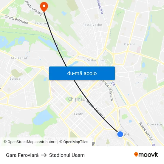 Harta de Gara Feroviară către Stadionul Uasm