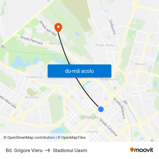 Harta de Bd. Grigore Vieru către Stadionul Uasm