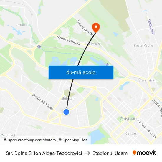 Harta de Str. Doina Și Ion Aldea-Teodorovici către Stadionul Uasm