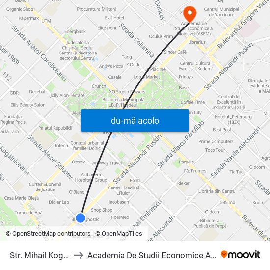 Harta de Str. Mihail Kogălniceanu către Academia De Studii Economice A Moldovei (Asem)