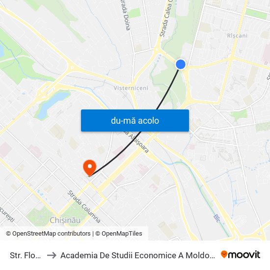 Harta de Str. Florilor către Academia De Studii Economice A Moldovei (Asem)