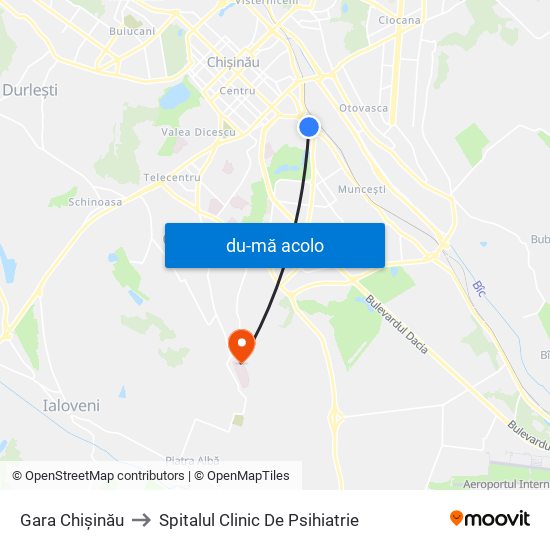 Harta de Gara Chișinău către Spitalul Clinic De Psihiatrie