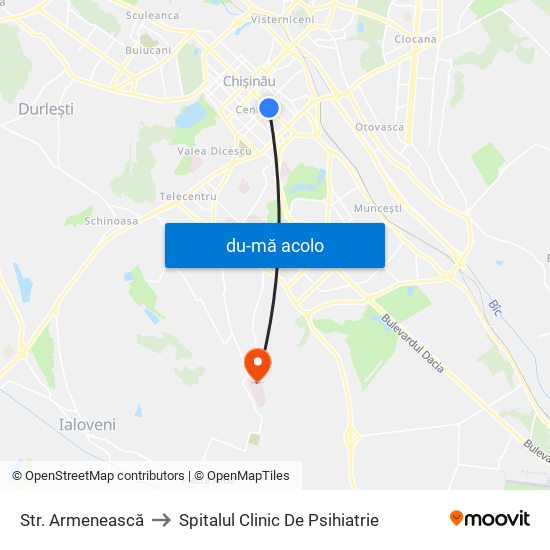 Harta de Str. Armenească către Spitalul Clinic De Psihiatrie