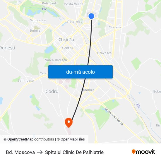 Harta de Bd. Moscova către Spitalul Clinic De Psihiatrie