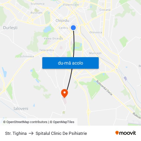 Harta de Str. Tighina către Spitalul Clinic De Psihiatrie