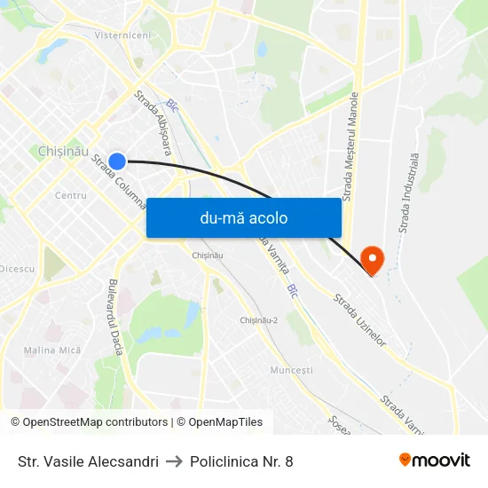 Harta de Str. Vasile Alecsandri către Policlinica Nr. 8