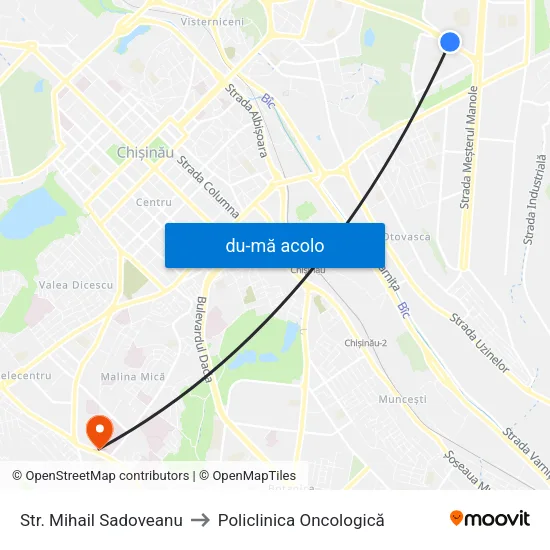 Harta de Str. Mihail Sadoveanu către Policlinica Oncologică
