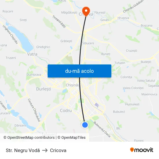 Harta de Str. Negru Vodă către Cricova