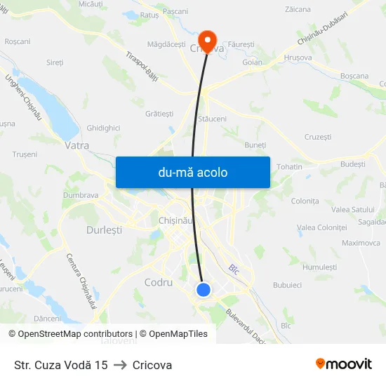 Harta de Str. Cuza Vodă 15 către Cricova
