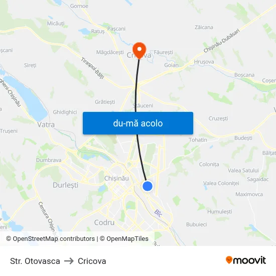 Harta de Str. Otovasca către Cricova