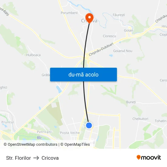 Harta de Str. Florilor către Cricova