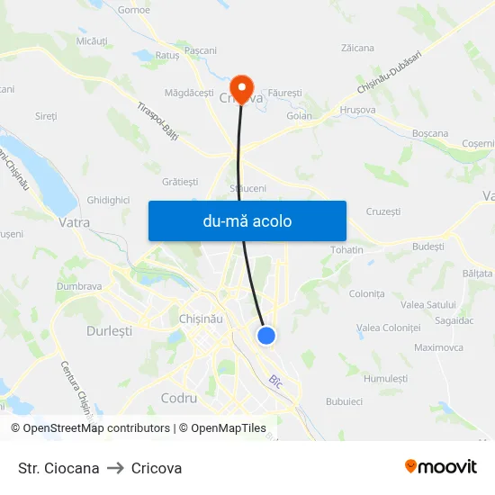 Harta de Str. Ciocana către Cricova