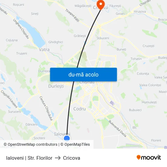 Harta de Ialoveni | Str. Florilor către Cricova