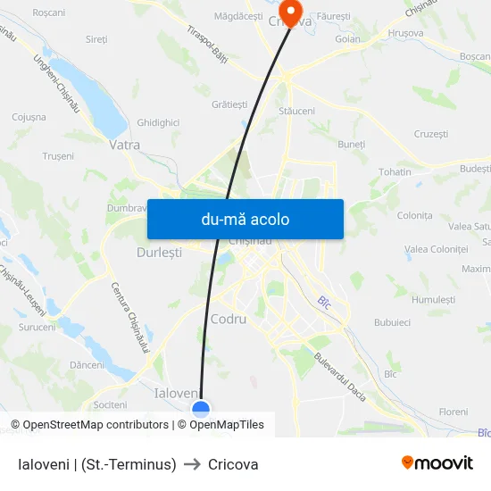 Harta de Ialoveni | (St.-Terminus) către Cricova