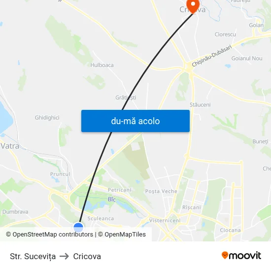 Harta de Str. Sucevița către Cricova