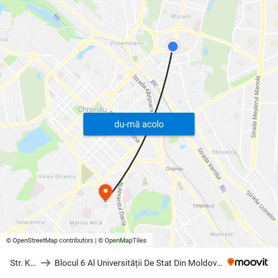 Harta de Str. Kiev către Blocul 6 Al Universității De Stat Din Moldova (Usm)