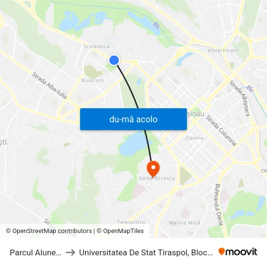 Harta de Parcul Alunelul către Universitatea De Stat Tiraspol, Blocul 2
