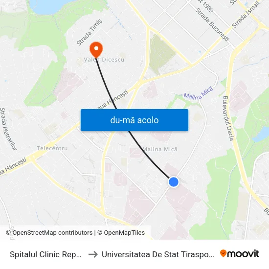 Harta de Spitalul Clinic Republican către Universitatea De Stat Tiraspol, Blocul 2