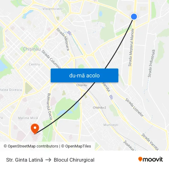 Harta de Str. Ginta Latină către Blocul Chirurgical