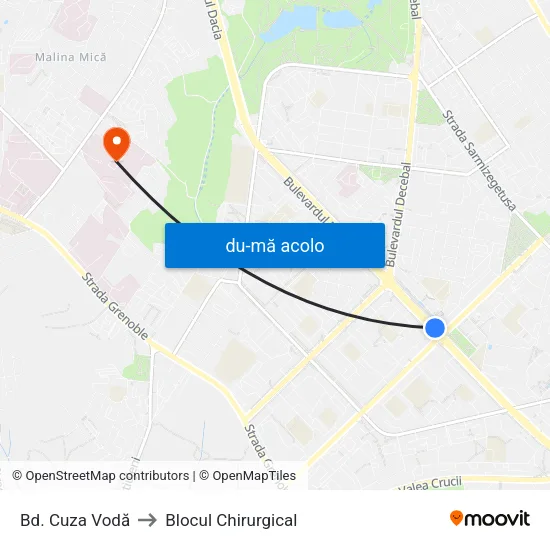 Harta de Bd. Cuza Vodă către Blocul Chirurgical