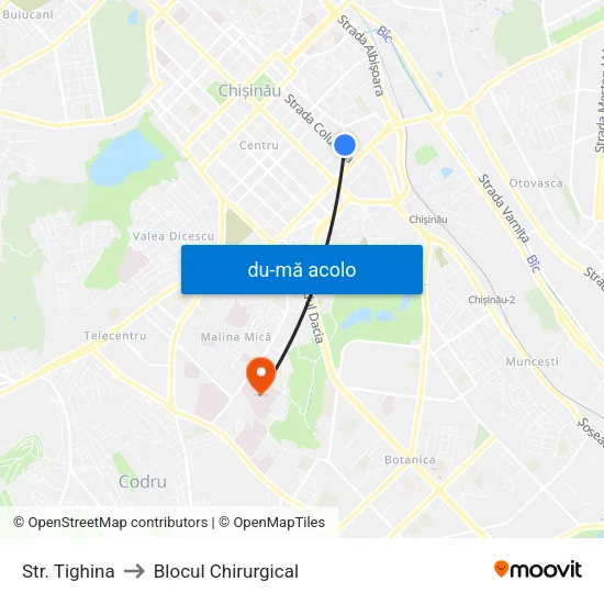 Harta de Str. Tighina către Blocul Chirurgical