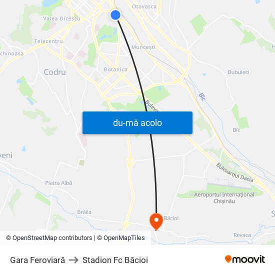 Harta de Gara Feroviară către Stadion Fc Băcioi