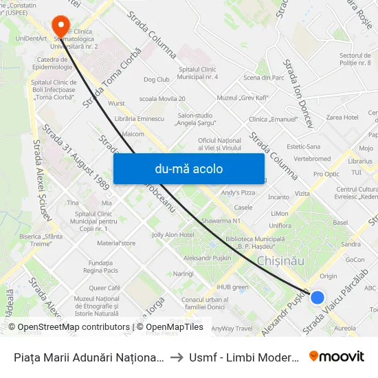 Harta de Piața Marii Adunări Naționale către Usmf - Limbi Moderne