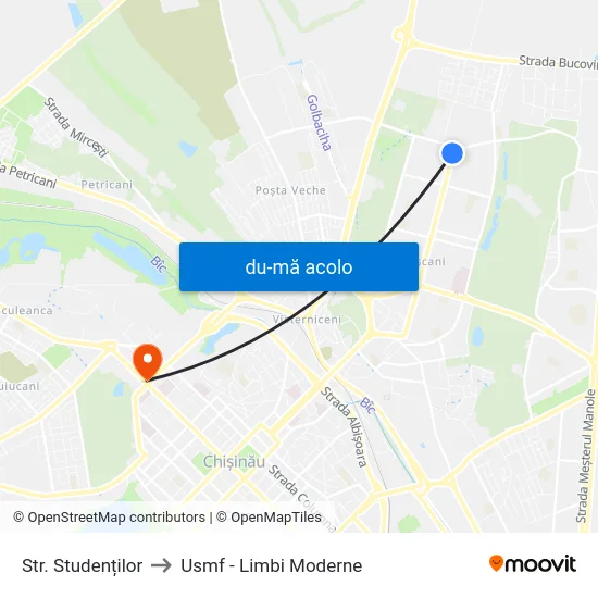 Harta de Str. Studenților către Usmf - Limbi Moderne