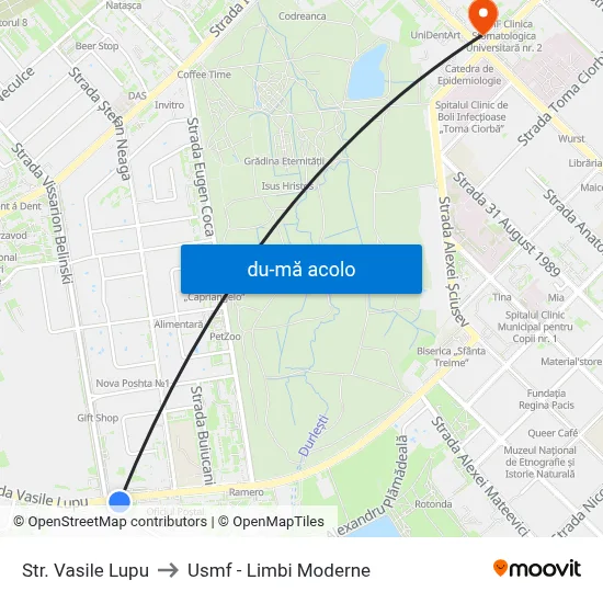 Harta de Str. Vasile Lupu către Usmf - Limbi Moderne