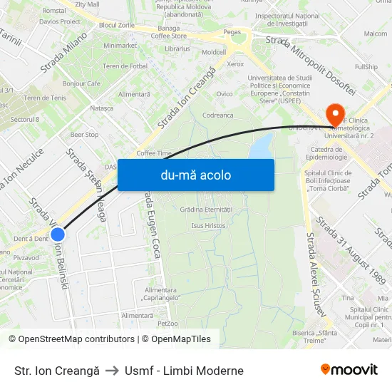 Harta de Str. Ion Creangă către Usmf - Limbi Moderne